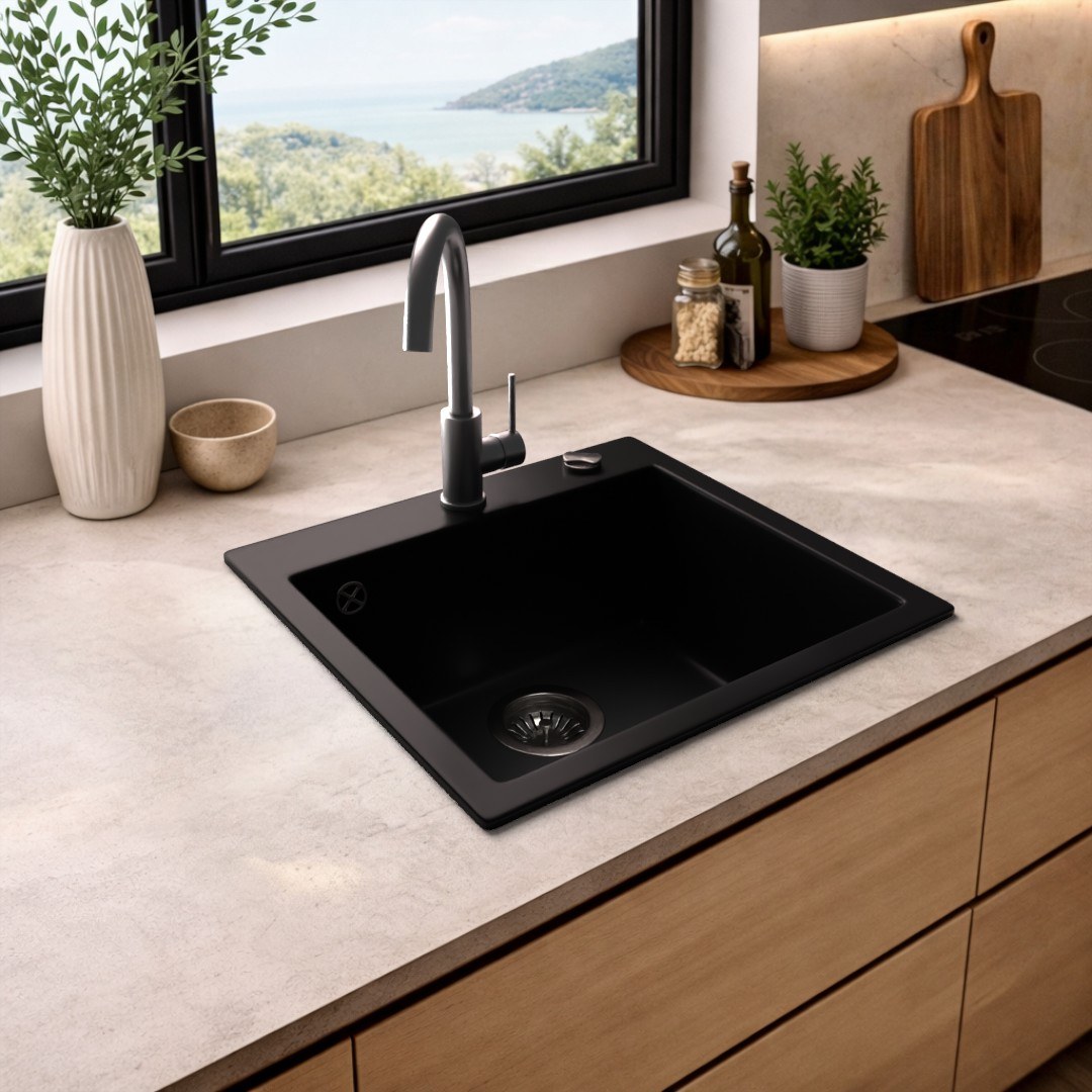 Granitspüle Modell COL in Schwarz in der Küche