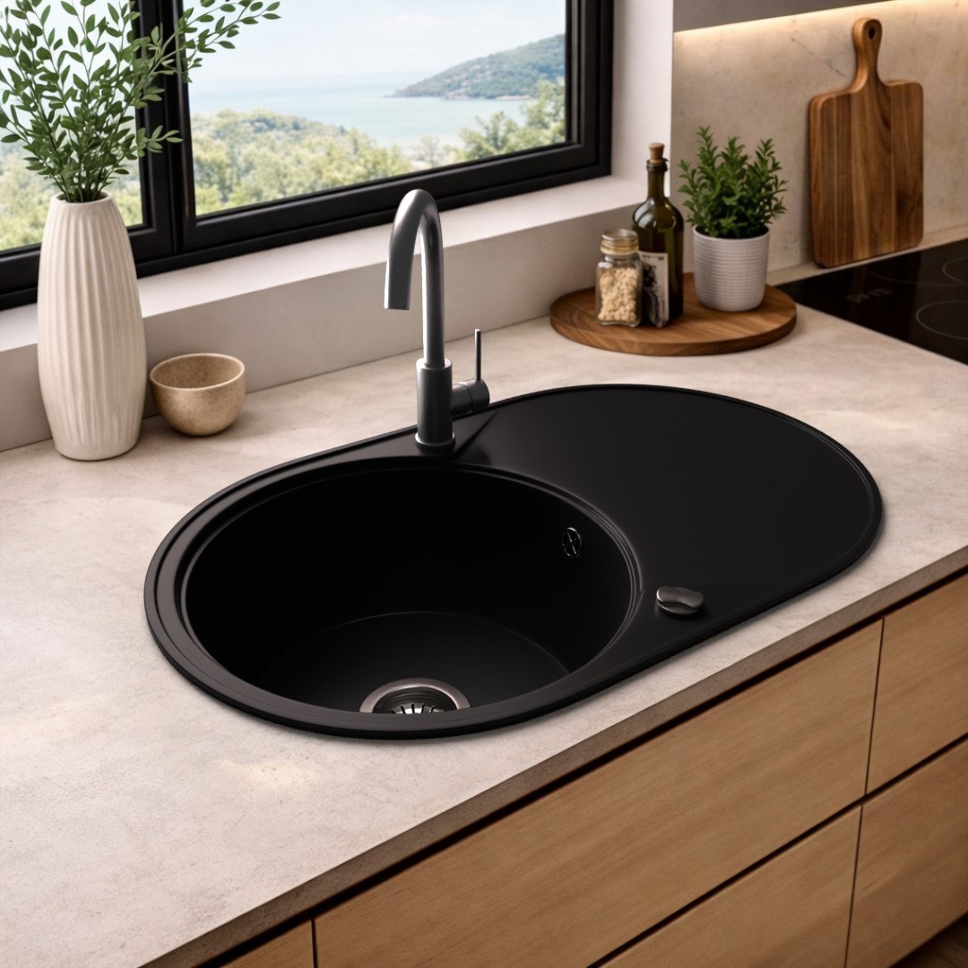 Granitspüle Modell IDE in Schwarz in der Küche