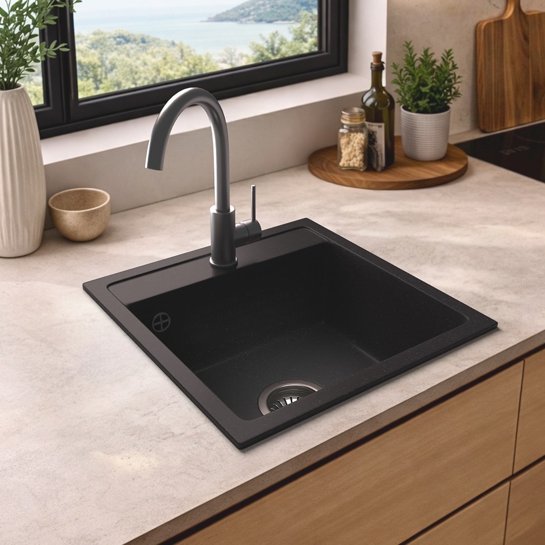 Granitspüle Modell LUX in Graphit in der Küche