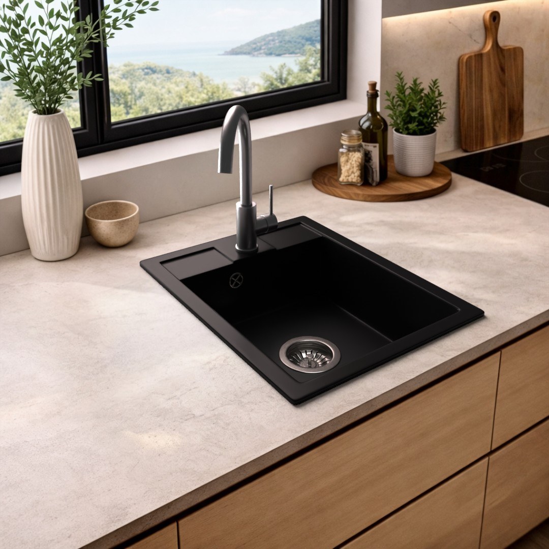Granitspüle Modell MON in Schwarz in der Küche