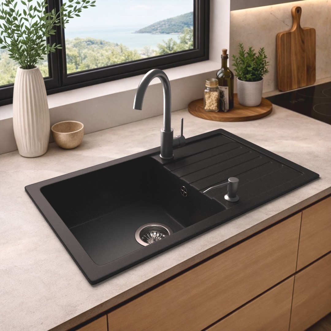 Granitspüle Modell PRO in Graphit in der Küche