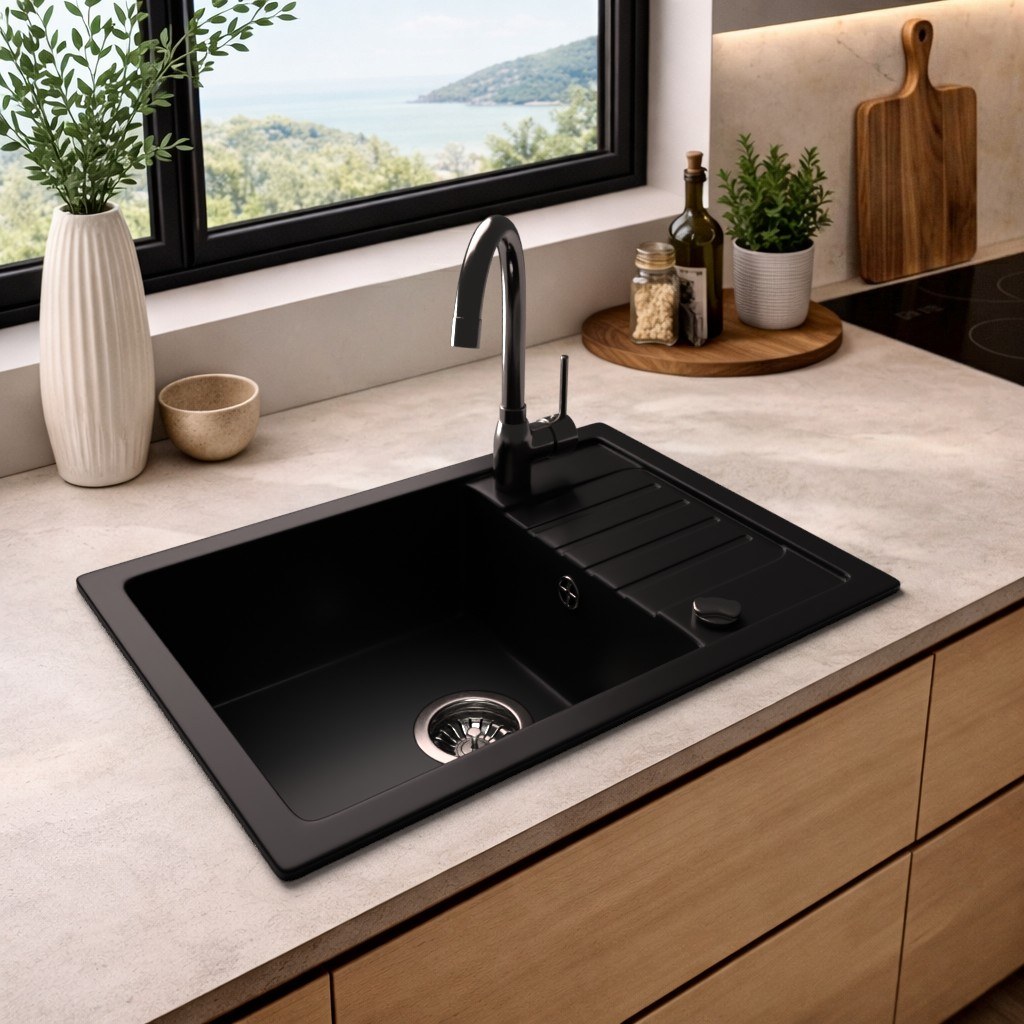 Granitspüle Modell SIM in Schwarz in der Küche